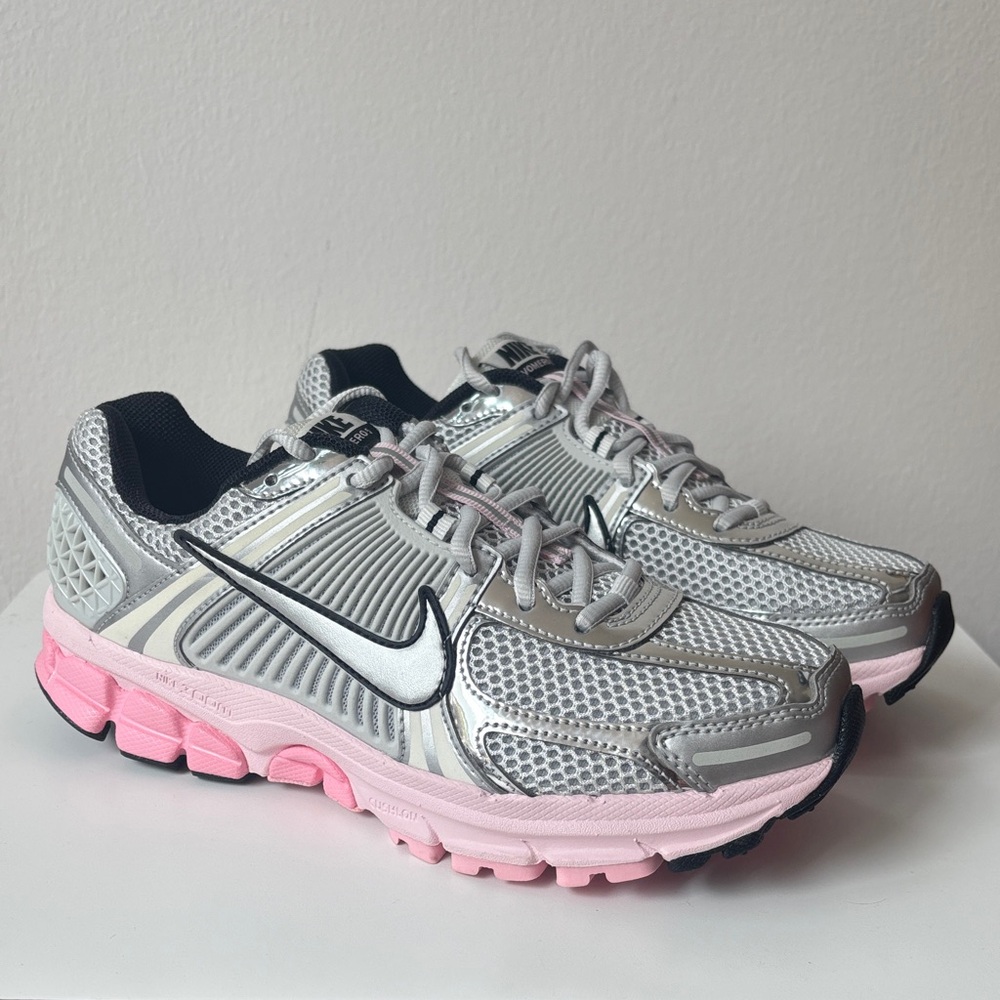 Nike Zoom Vomero 5 
Women's Metallic Silver and Pink Sneakers size 7.5